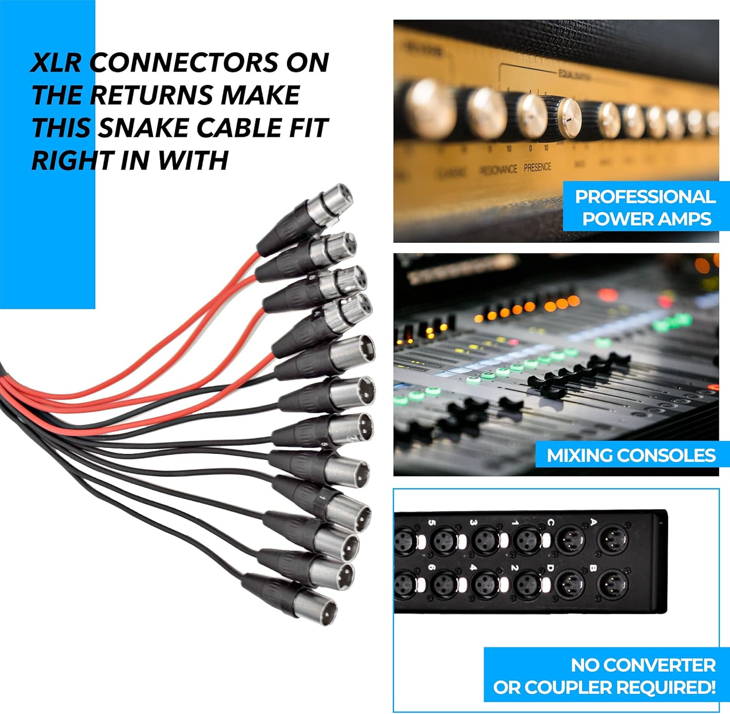 Seismic Audio Speakers 8 Channel Low Profile XLR Send Sub Snake Cable, XLR Splitter Cable, 50 Feet