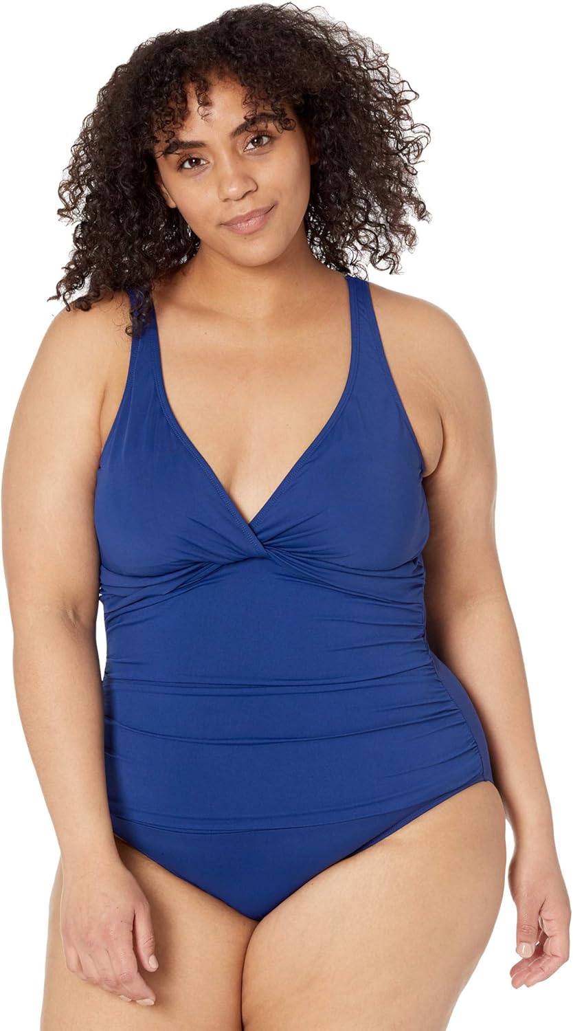 Lauren Ralph Lauren Beach Club Solids Twist Over-The-Shoulder Underwire One-Piece Sapphire 8