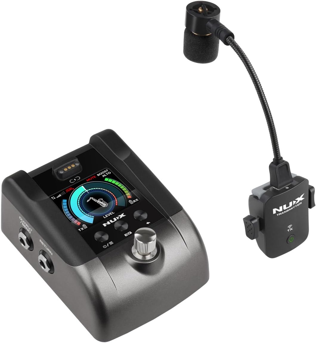 NUX B-6PRO 2.4GHz Wireless Microphone System for Saxophones, Utra-Low Latency,165 feet Range, Auto Pairing, Frequency Hopping, Perfect for Trumpets, Brass, Woodwind Instruments