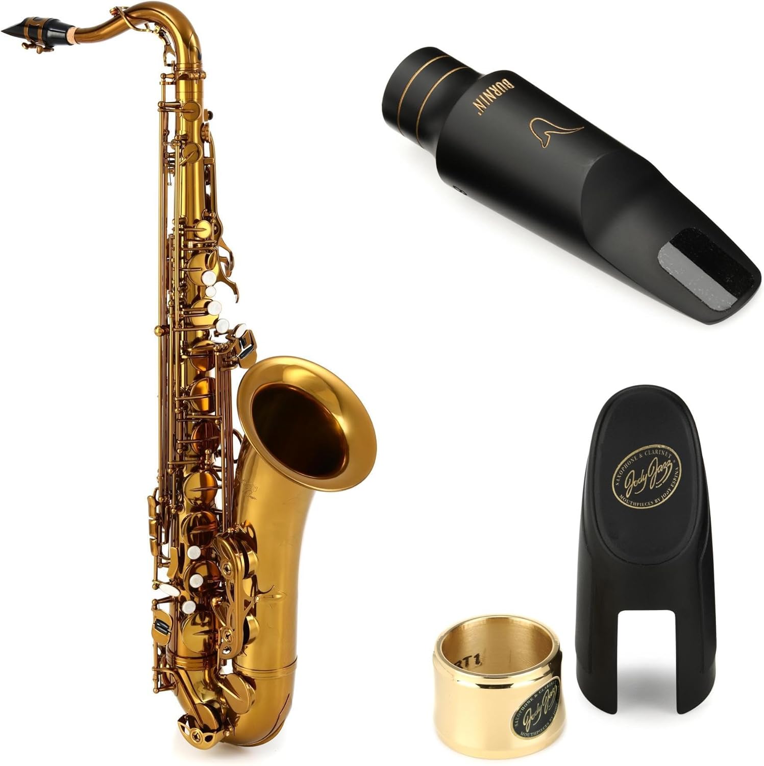 BetterSax Classic Tenor Saxophone with Professinal Burnin' 8* Mouthpiece and Power Ligature Bundle - Dark Gold | High F# Key, Blue Steel Springs, Pisoni Pads, Case & Neck Strap - Perfect for Students