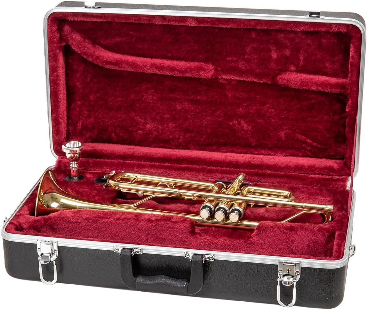 Crossrock Trumpet Case for Bb Horn | Textured Black Finish with Velvet Interior, Security Lock, Metal Feet & Detachable Strap (CRA865TRBK)