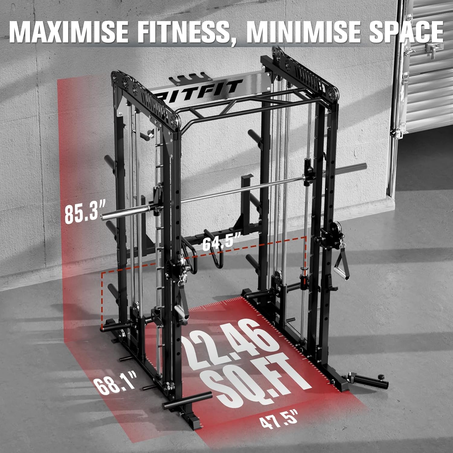 RitFit M1 Pro Smith Machine Package, All-in-One Power Cage with Weight Stack Set, Includes LAT Pulldown & Cable Crossover System for Home Gyme