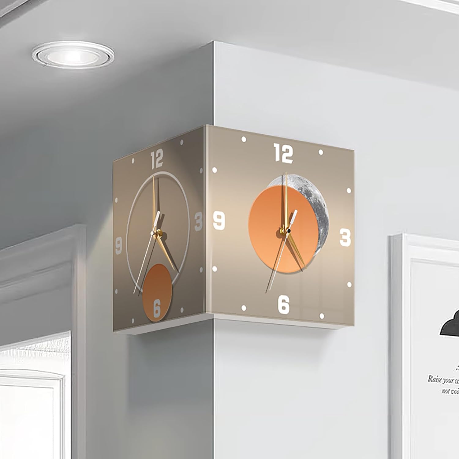 Double-Sided Corner Wall Clock with LED Light, Large Silent Digital Wall Mount Clock for Living Room, Bedroom, Home Decorative(16'', Sensor Luminous)