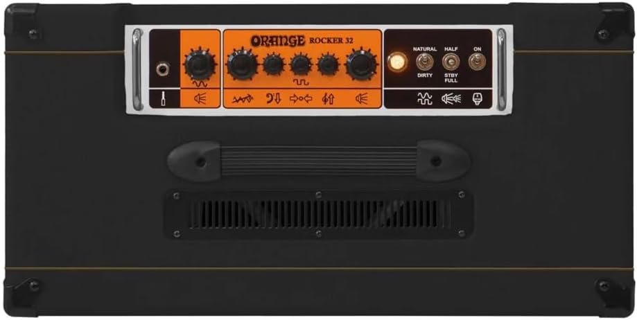 Orange Rocker 32 30W 2x10 Tube Guitar Combo Amplifier, Black Bundle w/Pig Hog “Black Woven” Instrument Cable, 12-Pack Guitar Picks & Liquid Audio Polishing Cloth