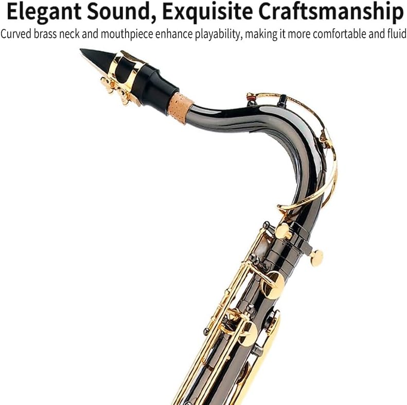 Mendini By Cecilio Tenor Saxophone - B Flat Black Golden Lacquer Saxophone for Beginner Musicians with Hard Case, Tuner, Mouthpiece, 10 Reeds, Polishing Cloth, Cleaning Rod, Gloves, Strap