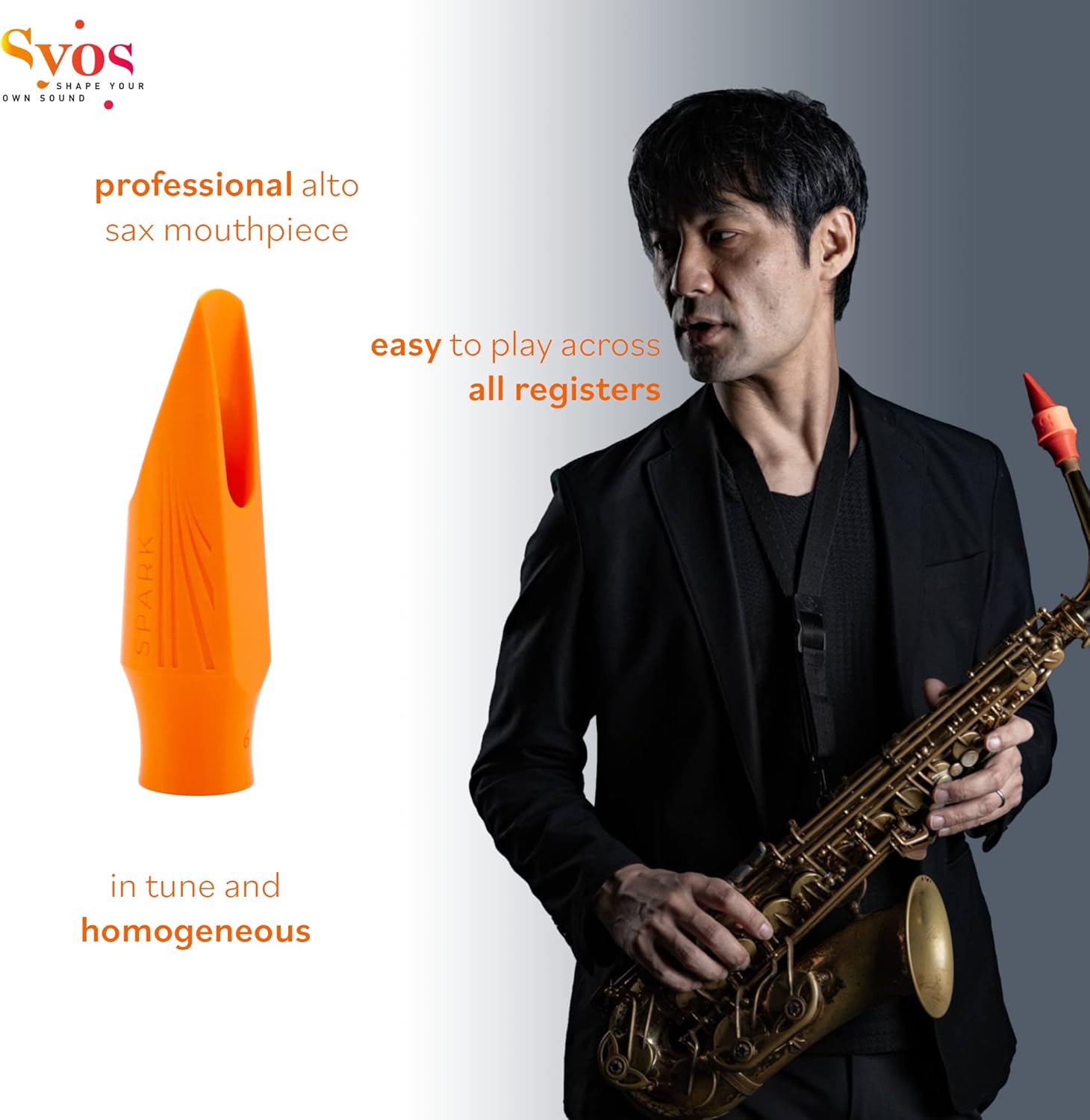 Syos Alto Saxophone Mouthpiece, Spark Model, 5 Tip Opening, Lava Orange: Easy-To-Play, Bright and Powerful