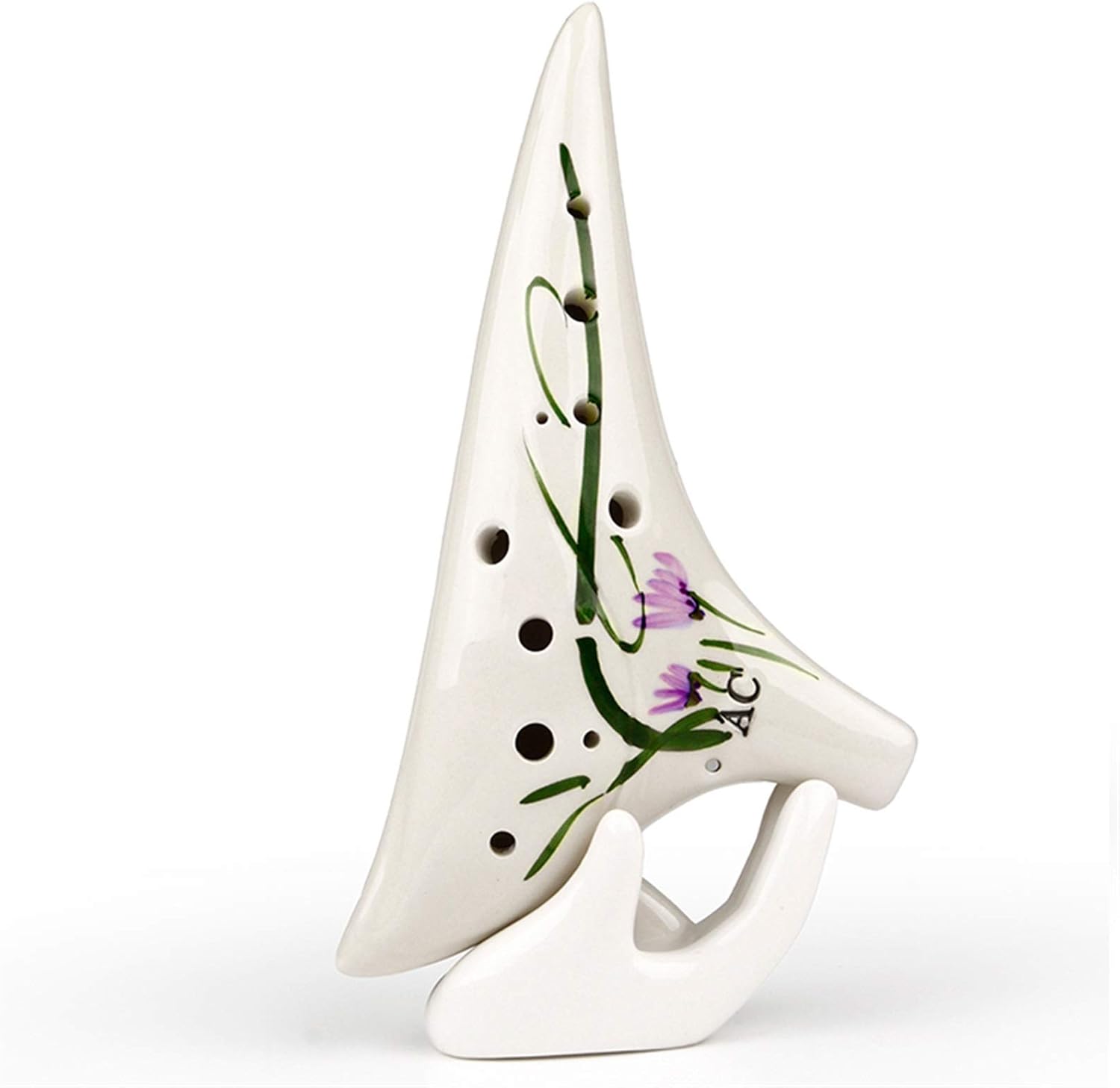 12 Holes Alto C Ocarina White Flower Element Music Instruments Chinese Woodwind Instrument Flute(Ocarina with Bag)