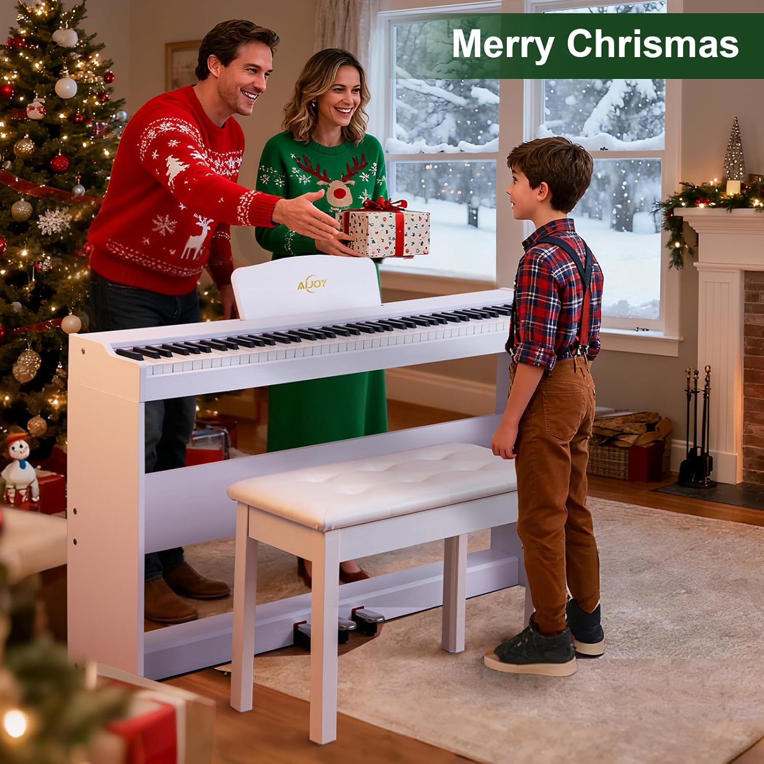 AiJoy 88-Key Digital Piano with Velocity-Sensitive Keys + AiJoy Duet Piano Bench with Storage