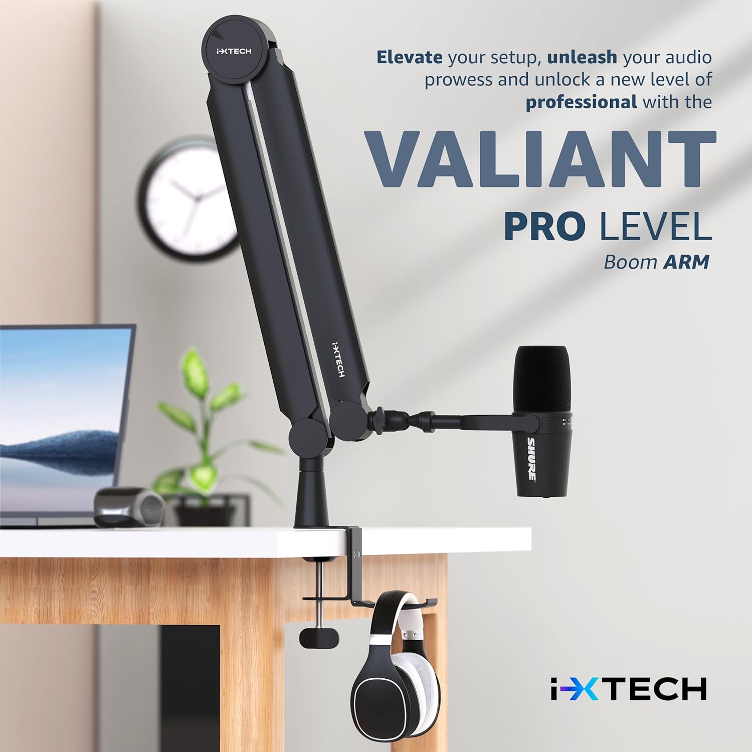 IXTECH Mic Arm Boom Arm 360° Rotatable Microphone Boom Arm Mic Boom Arm with Desk Mount, Fully Adjustable, for Podcast, Video, Gaming, Radio, Studio Recording, Sturdy and Universal VALIANT Pro
