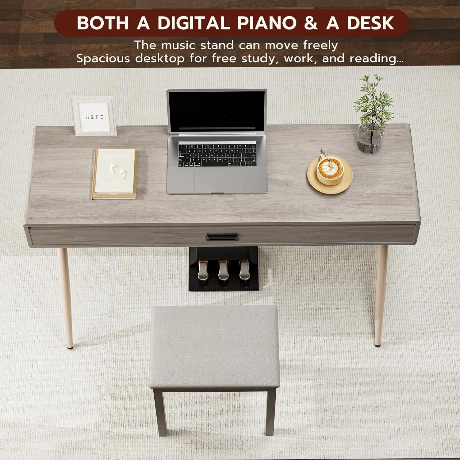 UMOMO 88 Key Weighted Digital Piano, Both Desk & Vanity Desk Piano, 88 Key Progressive Hammer-action Keyboard Piano for Beginners with MIDI, Gray