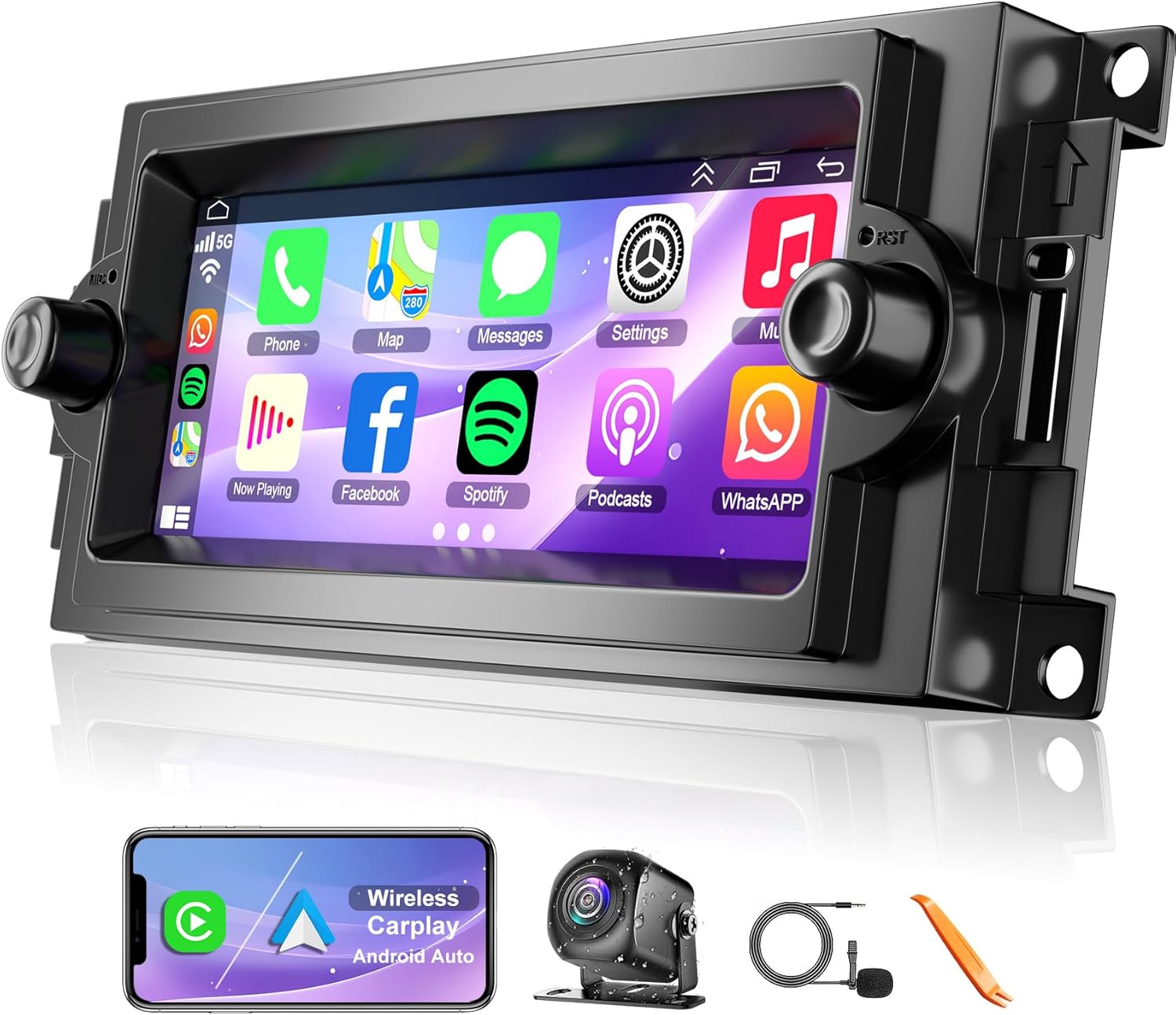 Android 14 Car Radio for Dodge Ram 1500/2500/3500 (2006-2008), Dodge Durango (2005-2008), Jeep Grand Cherokee (2005-2009), 8Core 4+128GB Car Stereo with Wireless CarPlay Android Auto BT5.2 EQ DSP