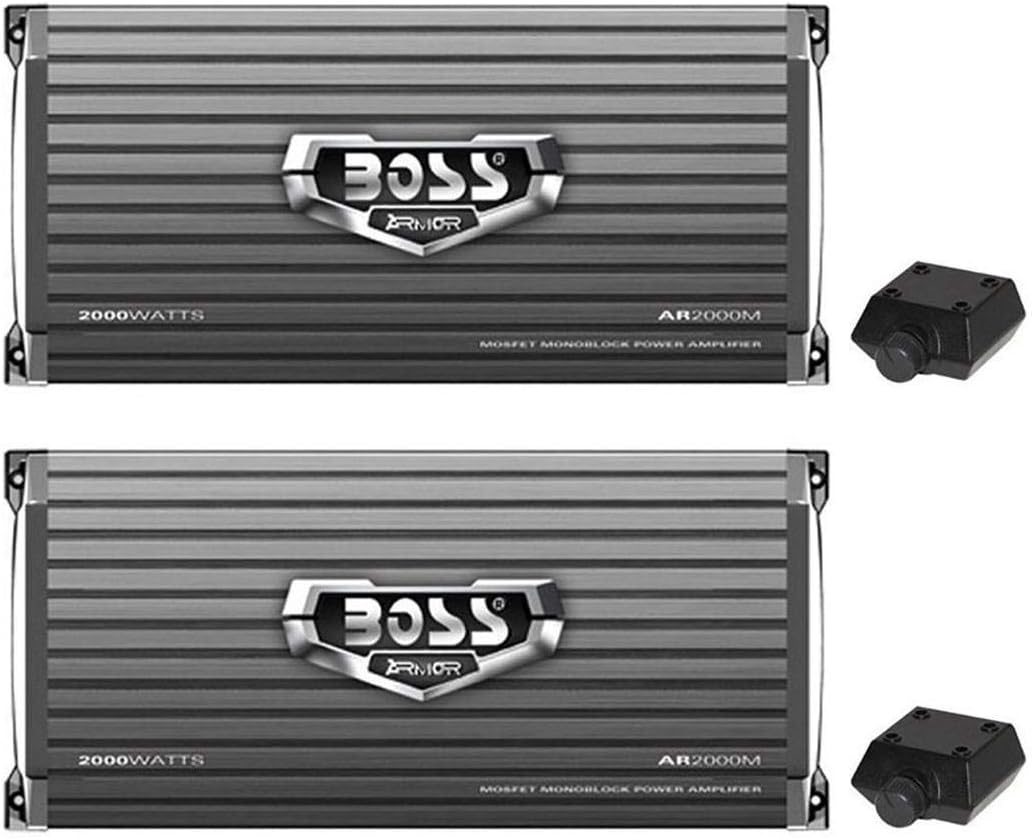 Boss Armor 2000W Monoblock A/B Amplifier Car Audio Amp + Bass Remote (2 Pack)