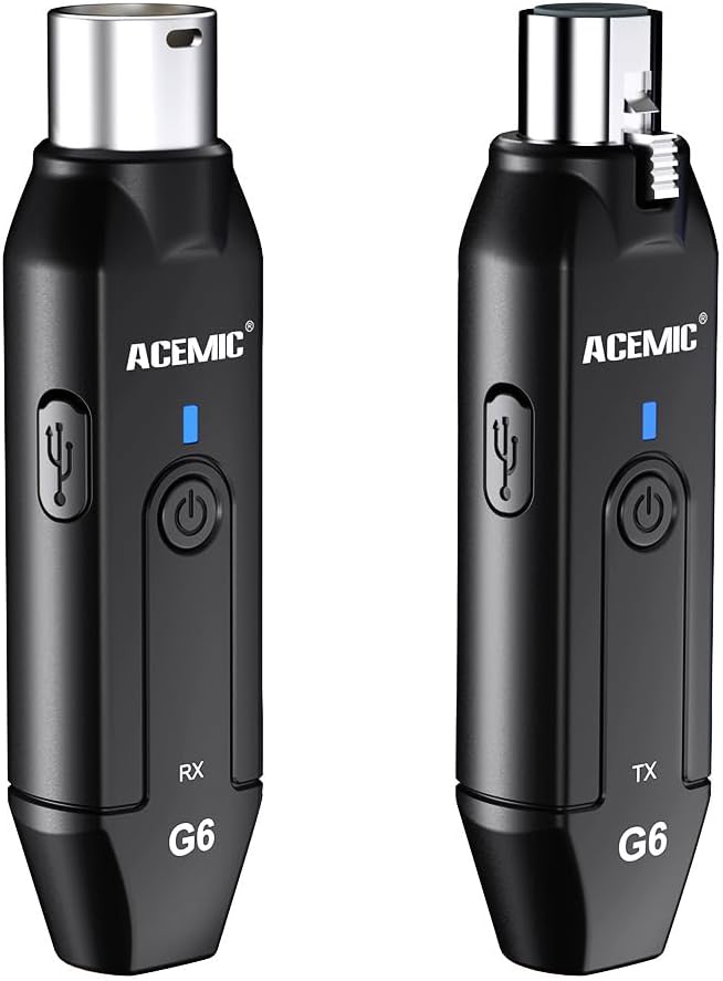 2.4G Wireless Microphone Audio Transmitter and Receiver System Plug-on XLR Mic Adapter 6 Channels for Dynamic Mic, Audio Mixer, PA System, G6