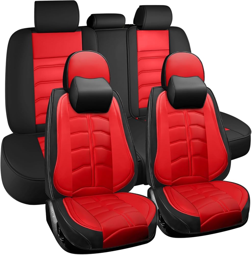 Car Seat Cover for Ford Escape 2001-2025, Durable Wear Resistant Waterproof Seat Cover, Breathable No Odor Premium Leather Vehicle Interior Accessories.(Luxury 5 Seats,Red)