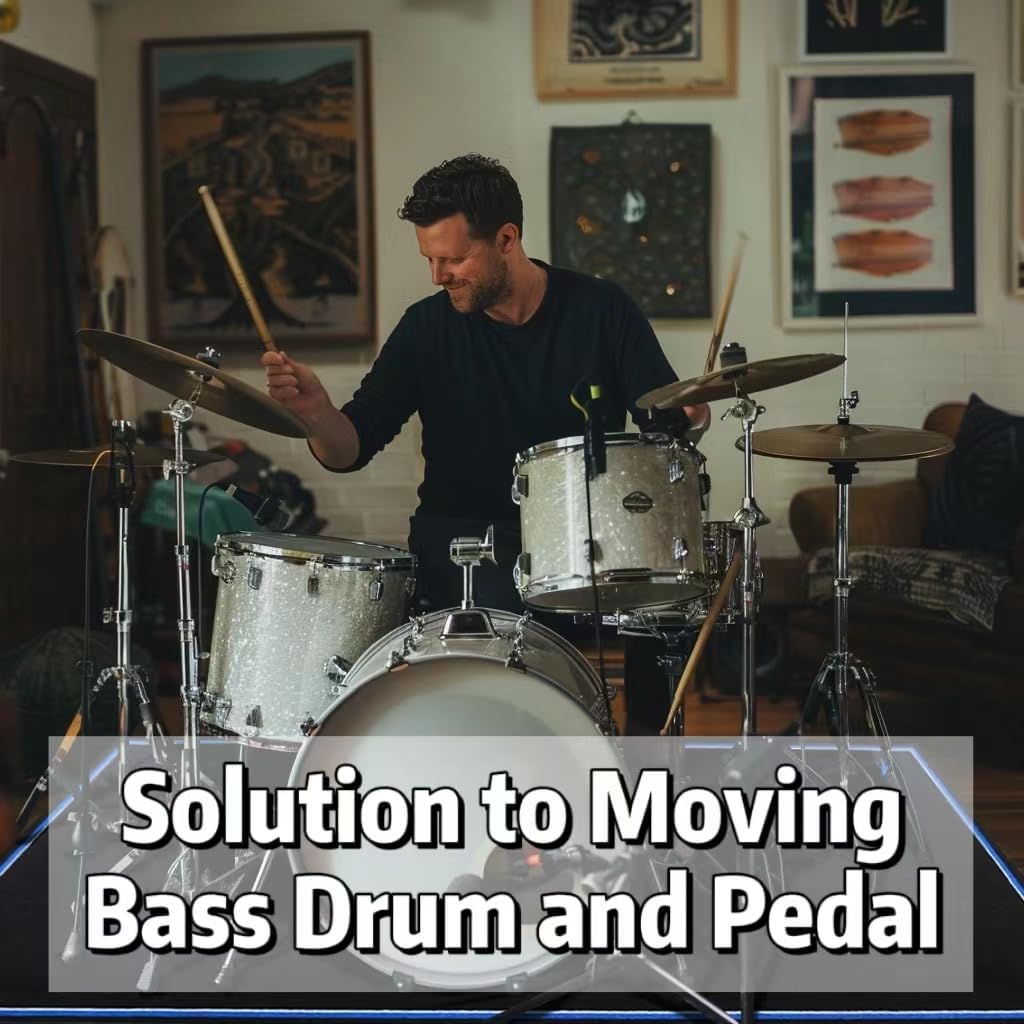 Aucuda Blue Drum Rug 4x6ft Drum Mat Outdoor, Tightly Woven Fabric Cool Drum Set Carpet with Non-Slip Grip Bottom, Electric Drum Accessories for Studio, Apartment, Soundproof, Guitar, No Crease.