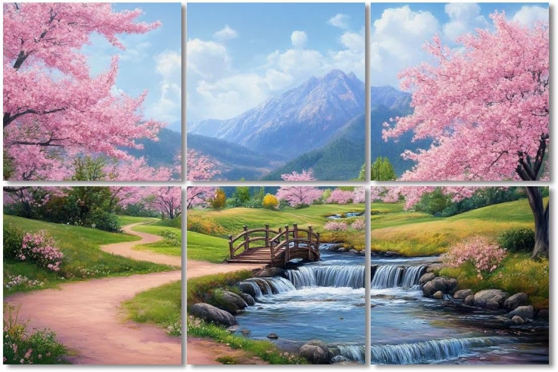 6 Pack Art Acoustic Panels Sound Absorbing Farmhouse Country Nature Scenery Vintage Flowers Floral Cherry Decorative Soundproof Wall Panels Self Adhesive for Recording Studios Office 72