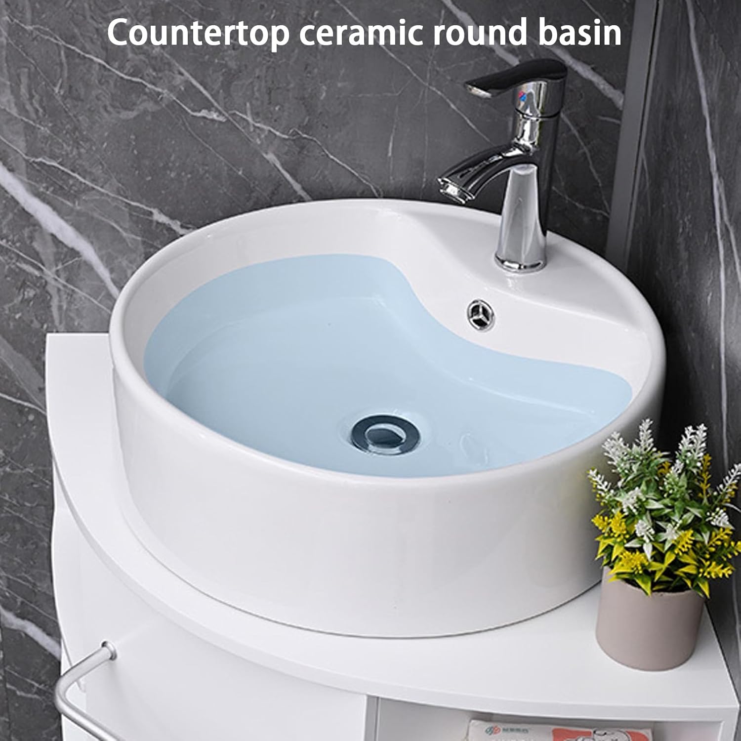 Corner Bathroom Sink, Wall Mount Corner Bathroom Vanity, Ceramic Sink Cabinet with Storage Container, Triangle Shaped Wash Basin for Home(50cm/19.6in)