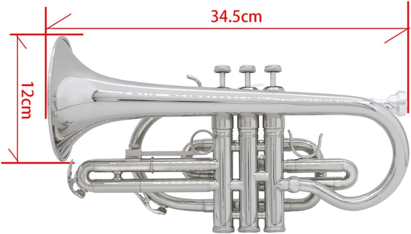 FLFL Student Trumpet Silver Professional Bb Flat Cornet Brass Instrument with Carrying Case Gloves Cleaning Cloth Brushes