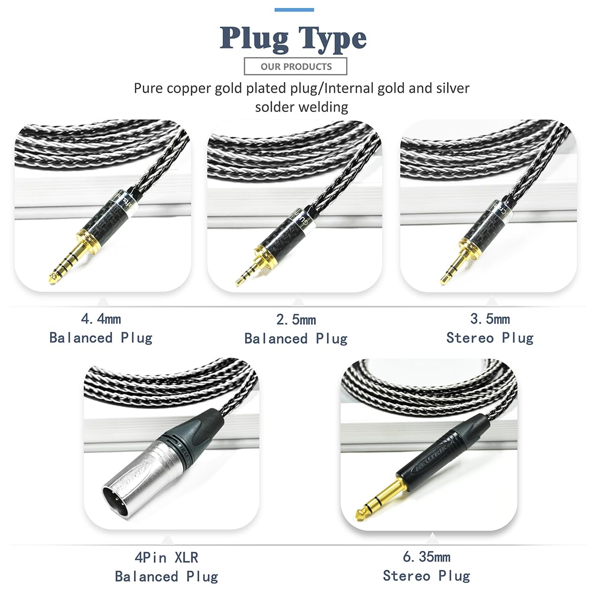 16 Strands 7N Single Crystal Copper+Silver Mixed Headphone Upgrade/Replacement Cable 4Pin XLR/4.4mm/3.5mm for Abyss Diana V2 Abyss Diana TC (4Pin XLR Plug)