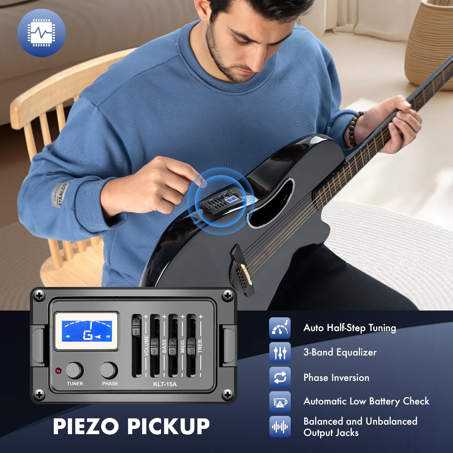 CAHAYA Acoustic Electric Guitar Kit - 41” Carbon Fiber Adult Beginner Set with Bag and Strap Built-In Pickup Rich Resonance & Warm Tone for Performance Ready, High-Gloss Black Finish