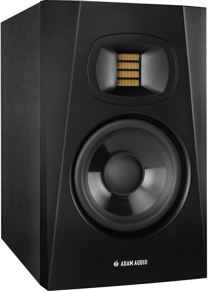 Adam Audio T5V Studio Monitor (Pair) with Isolation Pads, On-Stage SMS6000-P Monitor Stands, XLR Cables, Stereo Interconnect Cables and StreamEye Cloth
