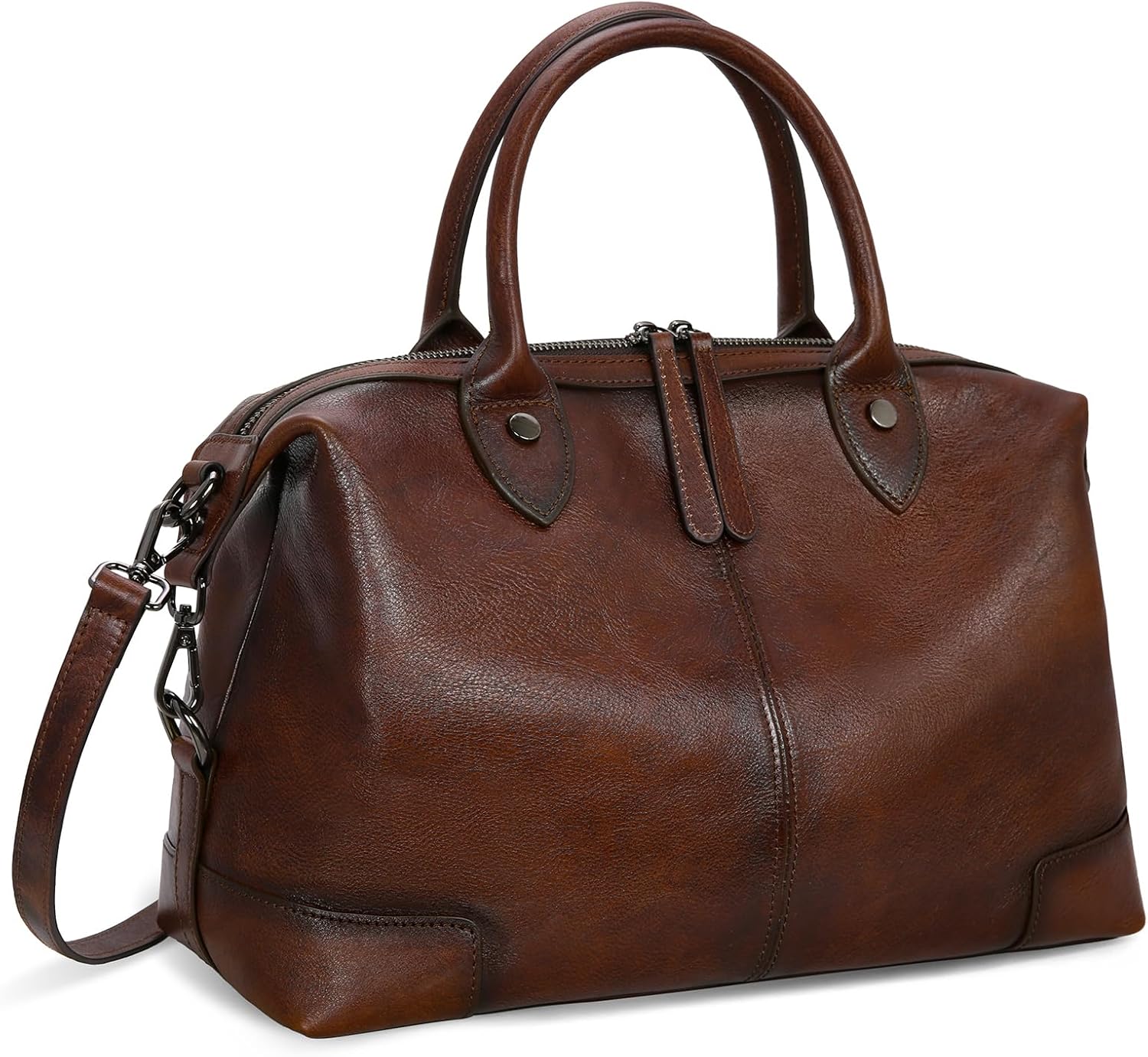 HESHE Genuine Leather Satchel Tote Bag for Women Leather Purse Large Capacity Top Handle Handbag Vintage Doctor Bag