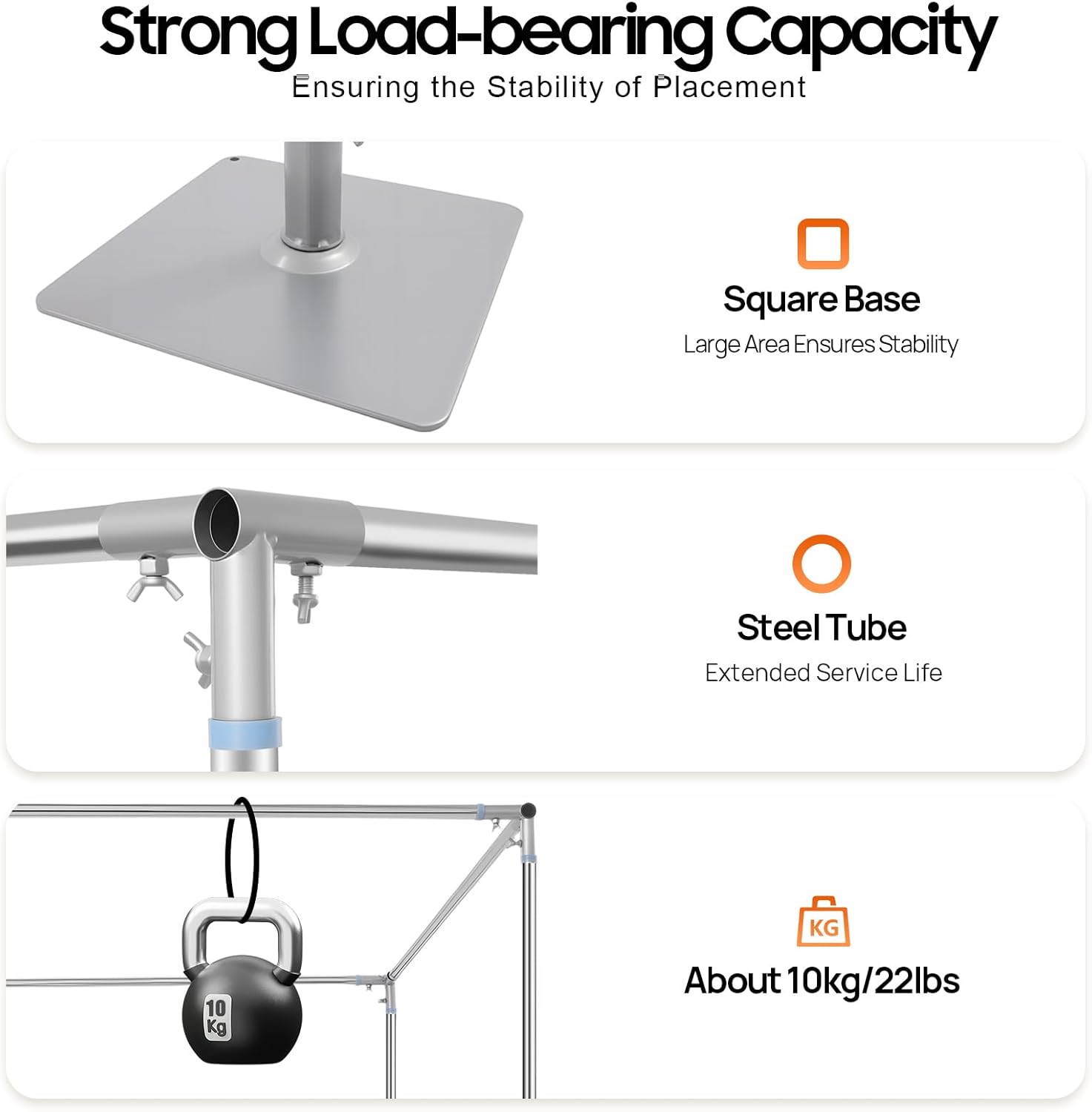 4 Corners Square Heavy Duty Backdrop, 10ft Adjustable Telescopic Portable Pipe and Drape Backdrop Stands, Silver Wedding Photography Background Support for Any Events