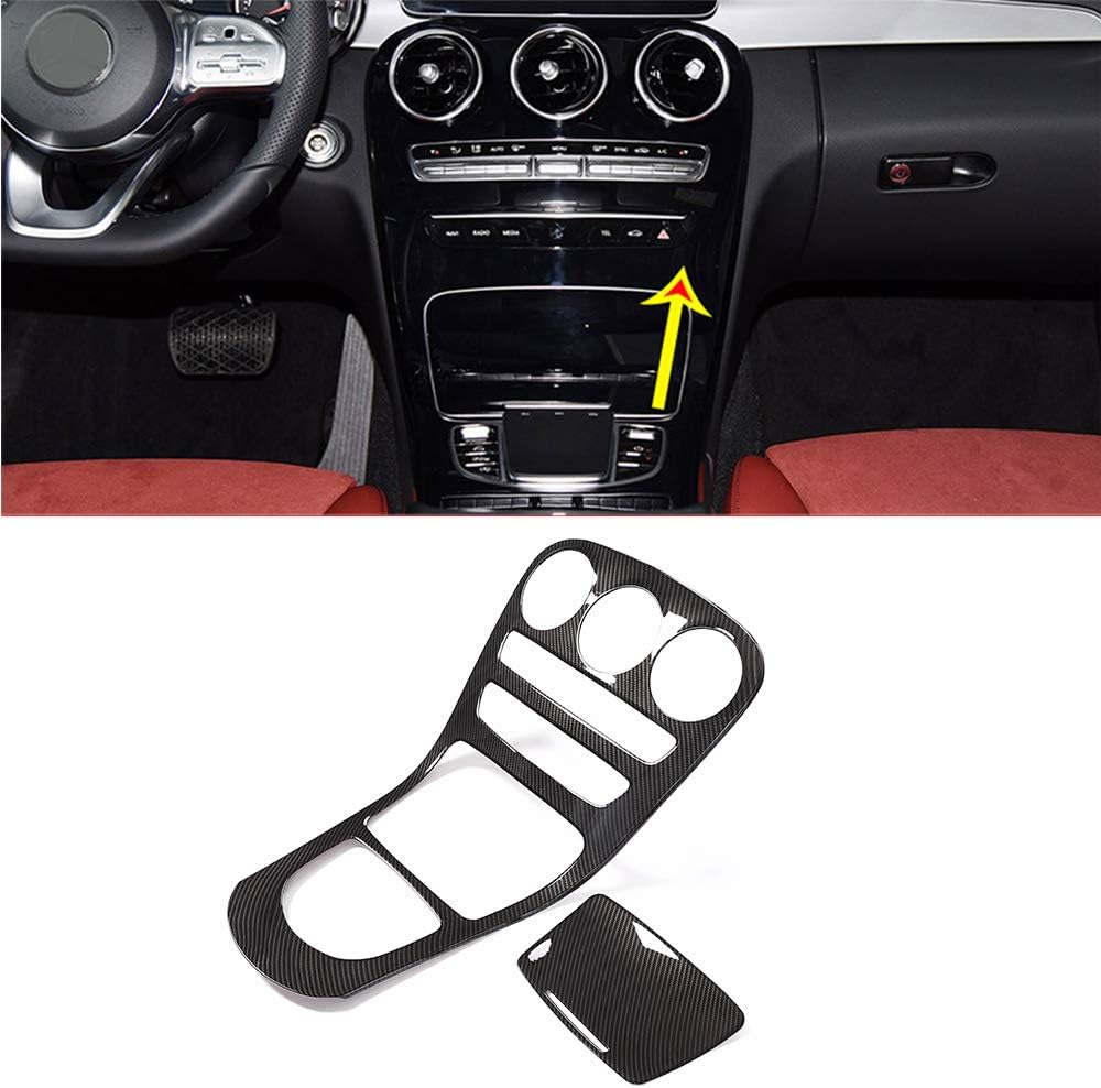 YIWANG Carbon Fiber Style ABS Car Interior Center Console Decoration Panel Cover Trim 2Pcs for Mercedes Benz C Class W205 2019 Auto Accessories(Without Clock)