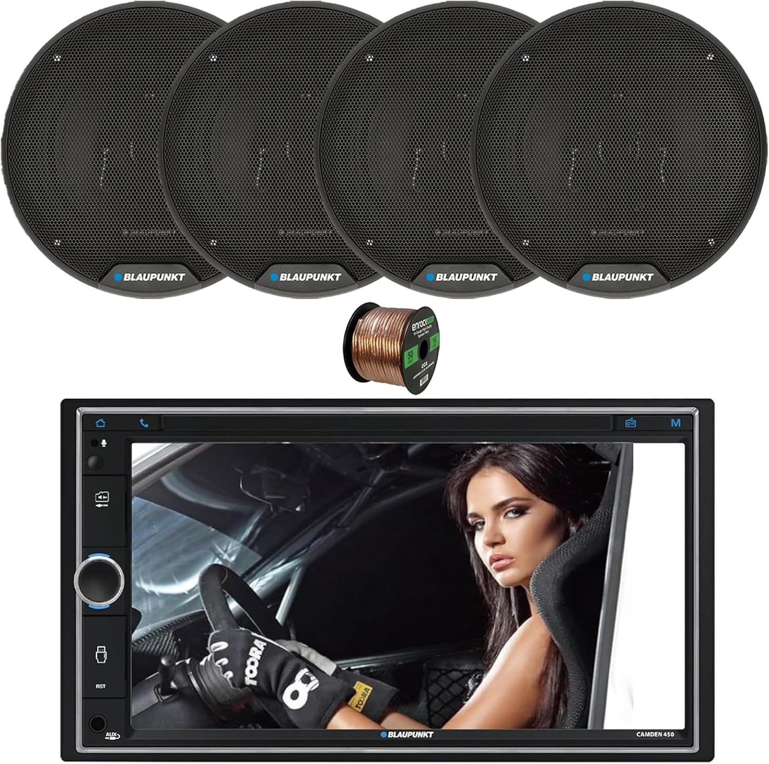 Blaupunkt CAMDEN 450 7 Touchscreen Double DIN Bluetooth AM/FM Digital Multimedia Receiver, 4x 6
