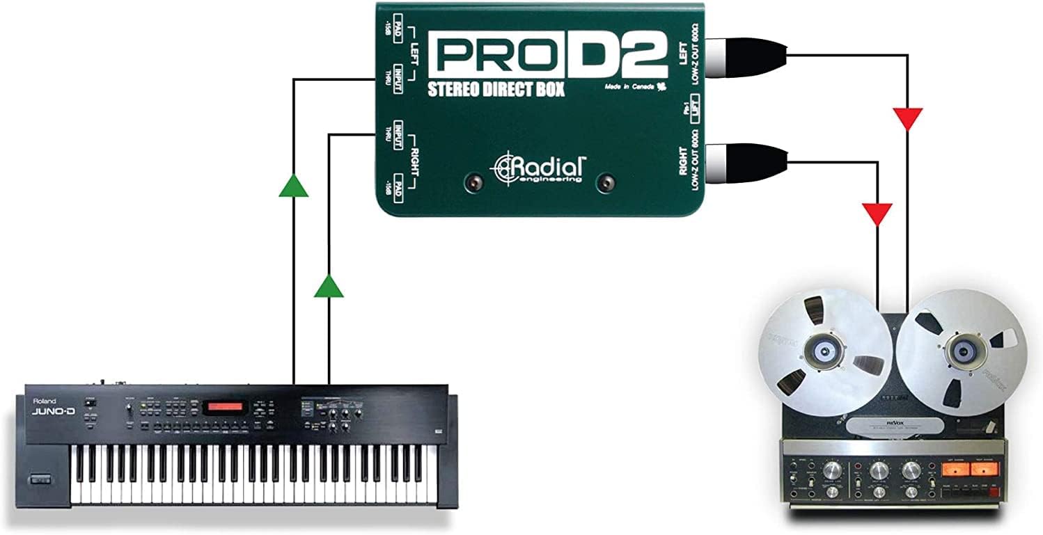 Radial DI Box PROD2 Passive Stereo DI Box Bundle with 10ft Pig Hog XLR Microphone Cord & Polishing Cloth - Hum Eliminator DI Boxes for Instruments, Passive Box Made for Keyboards, Guitar, Bass DI