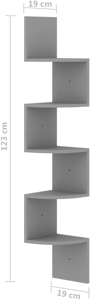 Grey Corner Floating Shelf 48.4 in Tall Wall Mount Storage Tower for Books Decor Small Floating Shelves Engineered Wood Matte Finish for Living Room Bedroom