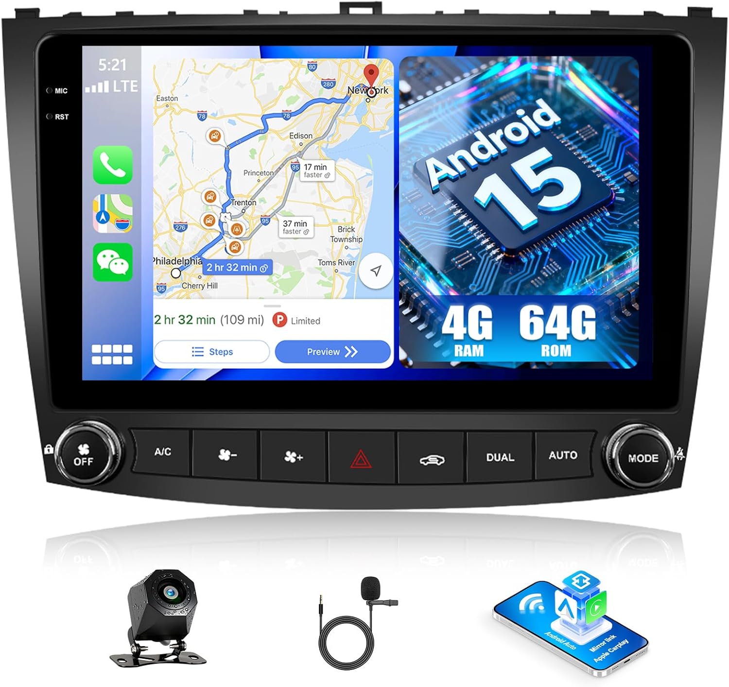 Android Car Stereo for Lexus IS250 IS300 IS350 2006-2012 Car Radio with Wireless Carplay Android Auto 10.1 Inch Touch Screen Mirror Link Backup Camera WiFi GPS FM RDS Bluetooth