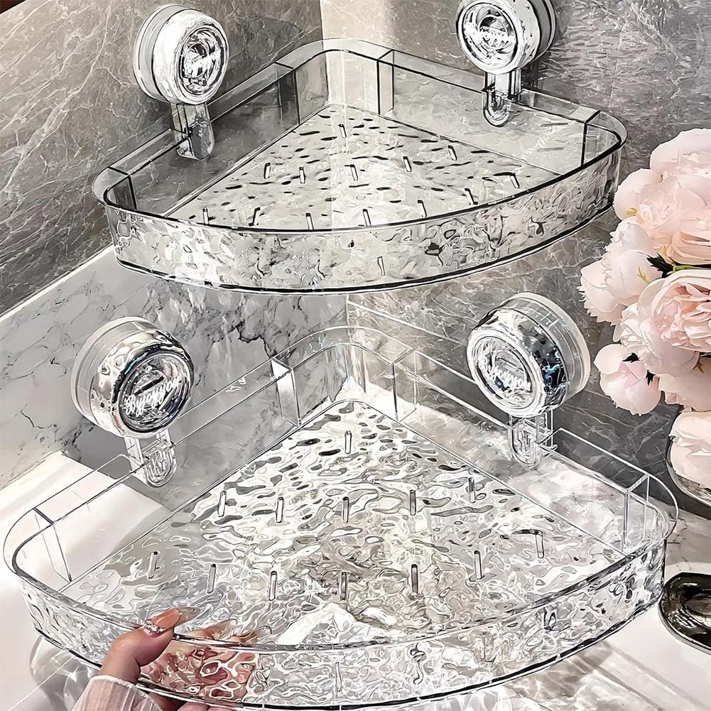 No-Drill Clear Wall Caddy, Drill-Free, Removable, Multifunctional Triangle Storage, Light Luxury Style Glacier Pattern Suction Cup Shelf, Bathroom Storage Shelf, Corner Shower Caddy Suctio