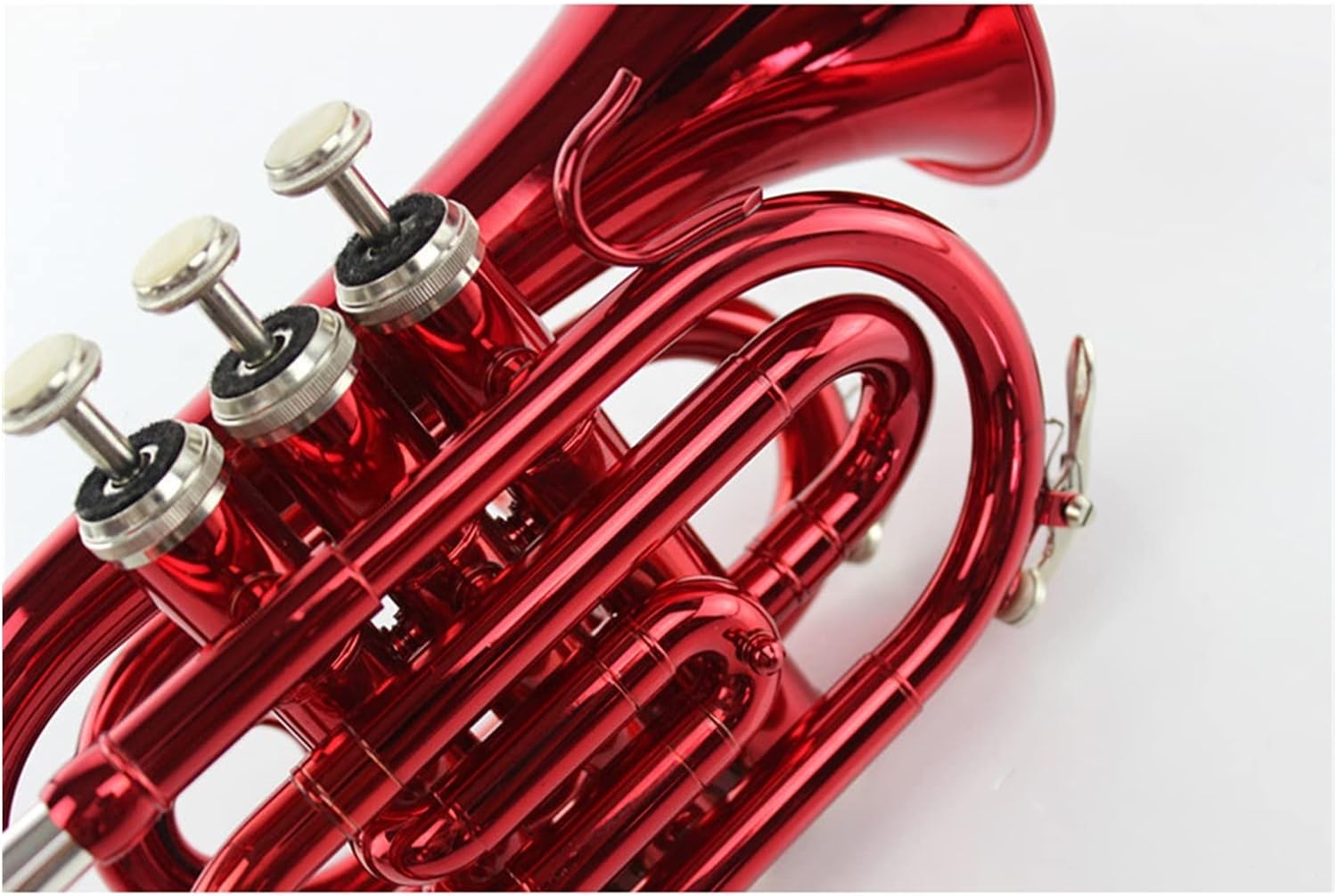 TSTS B Flat Pocket Trumpet Instrument Color Lacquered Brass Gold Key Beginner Instrument Music Instrument Pocket Trumpet Beginners (Color : 02)