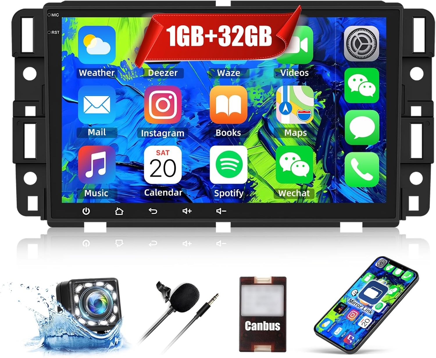 Android 13 Car Radio Stereo for Chevy Chevrolet Silverado Tahoe GMC Sierra Yukon, 8 inch HD Touch Screen Head Unit with Mirror Link GPS Navigation WiFi Bluetooth USB FM RDS Rear View Camera 1G+32G