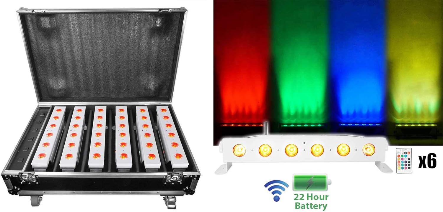Rockville Best Strip 60 Pack White (6) Lights+Charging Case+Wireless DMX Control