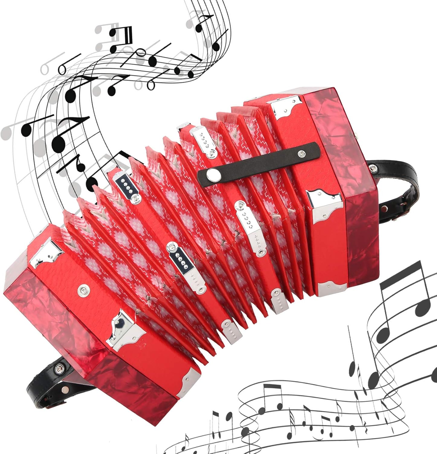 Concertina Accordion, Portable Professional Musical Instrument for Adults Red