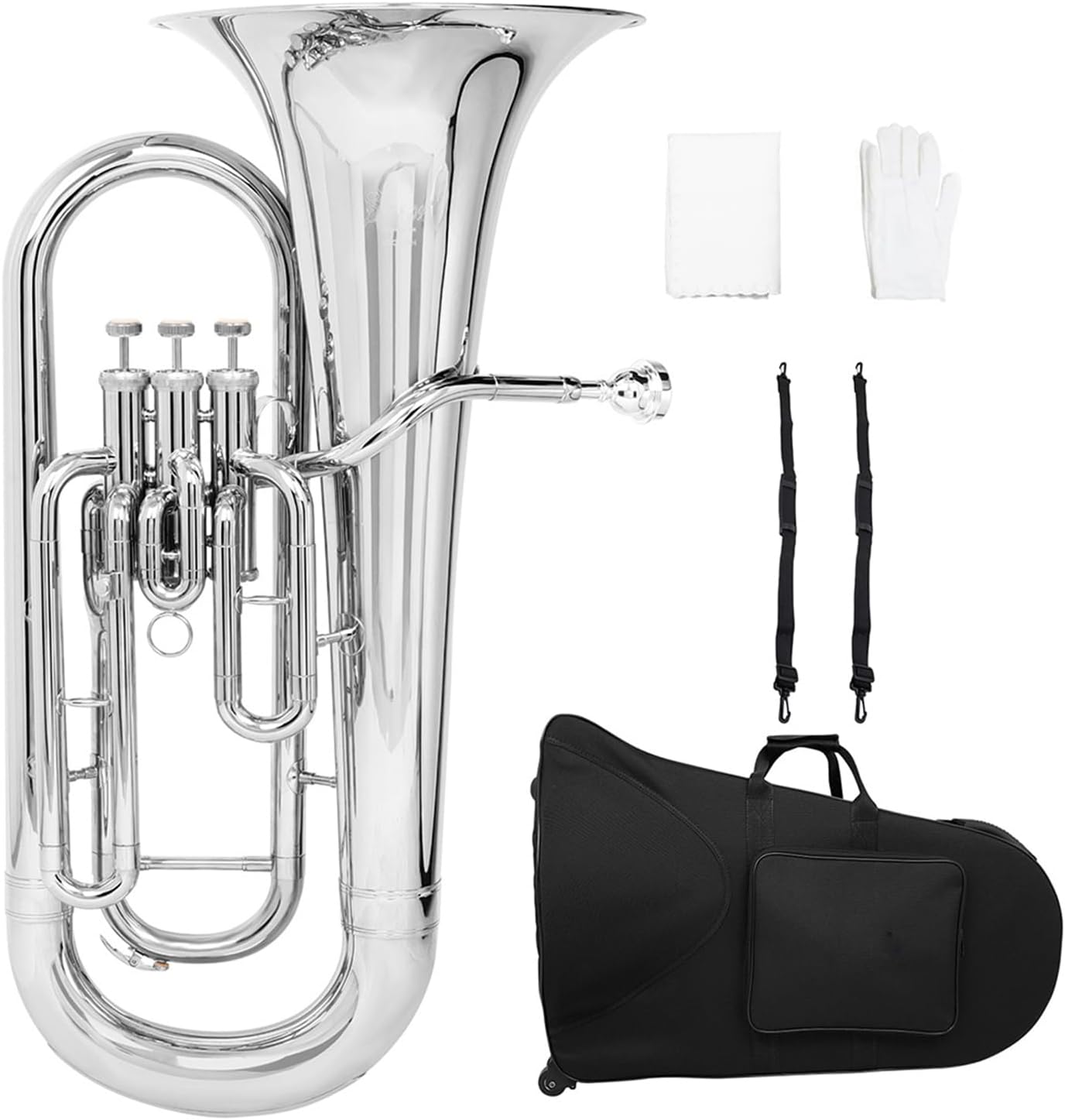 Euphonium, Silver Plated, Professional Brass Instrument for Orchestras & Performances - Bb Euphonium Brass Instrument (Silver)