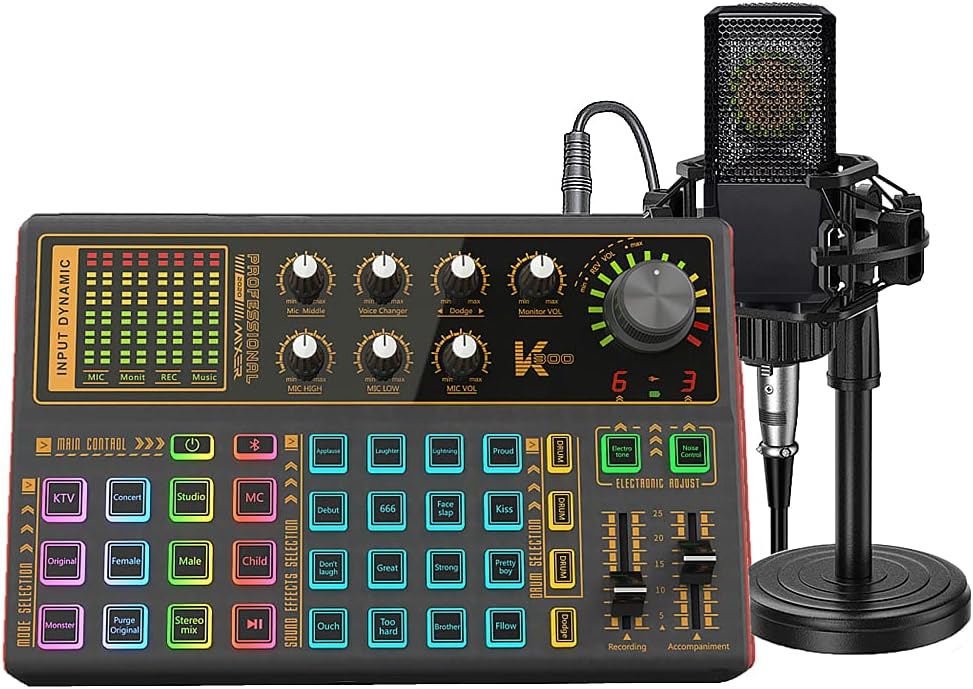 sktome Podcast Equipment Bundle, K300 Sound Card with Podcast Microphone, Audio Interface for Music Recording Karaoke Singing Broadcast (AM200-K300S2)
