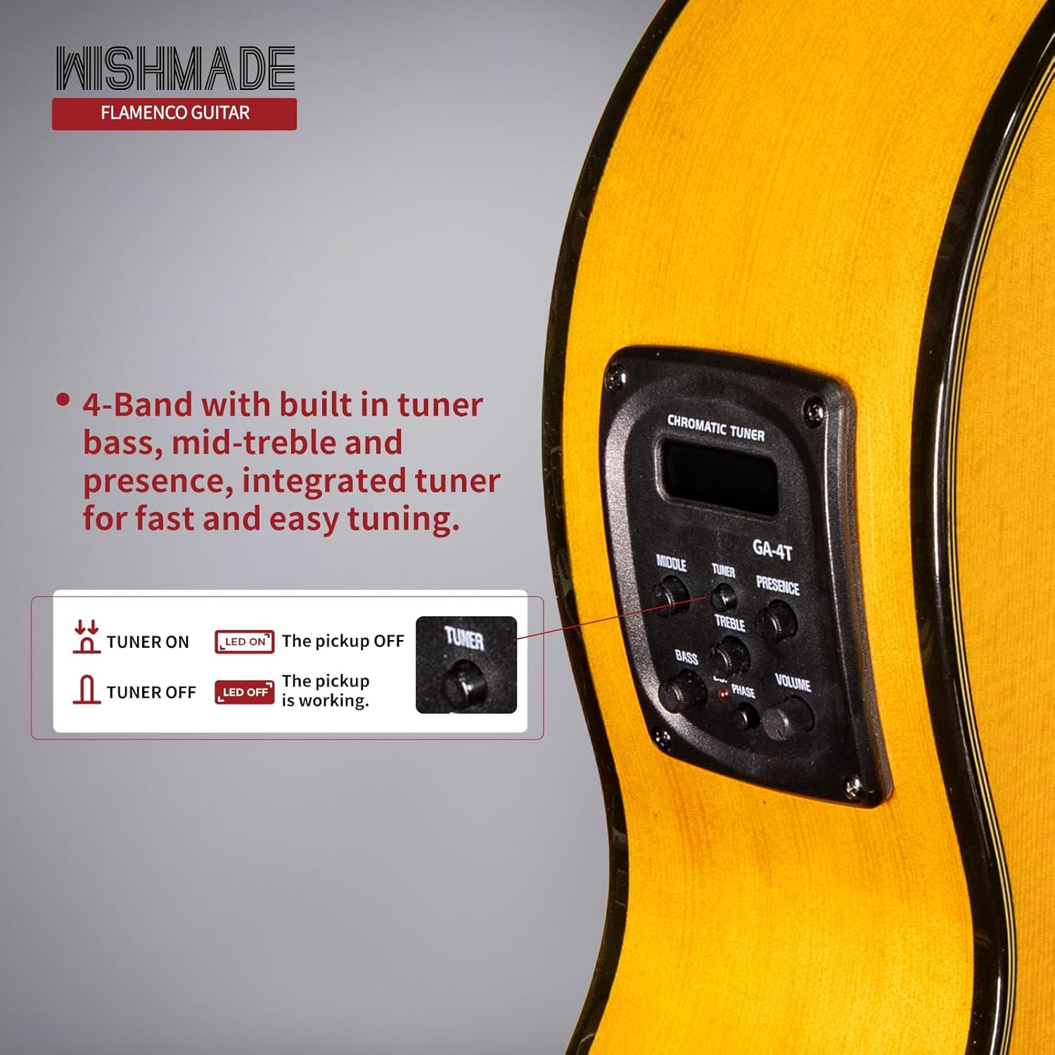 Wishmade Flamenco Guitar - 39 Inch Electric Classical Nylon String Guitar for Beginner Adults with Gig Bag