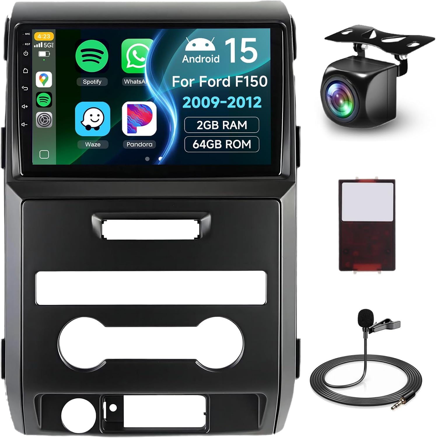 Car Radio Stereo for Ford F150 2009-2012 (Low-end Model) with DSP/Wireless Carplay/Android Auto, 9'' IPS Touch Screen 4Core+64G Radio with Canbus Bluetooth GPS WiFi FM/RDS 26UIs SWC AHD Backup Camera