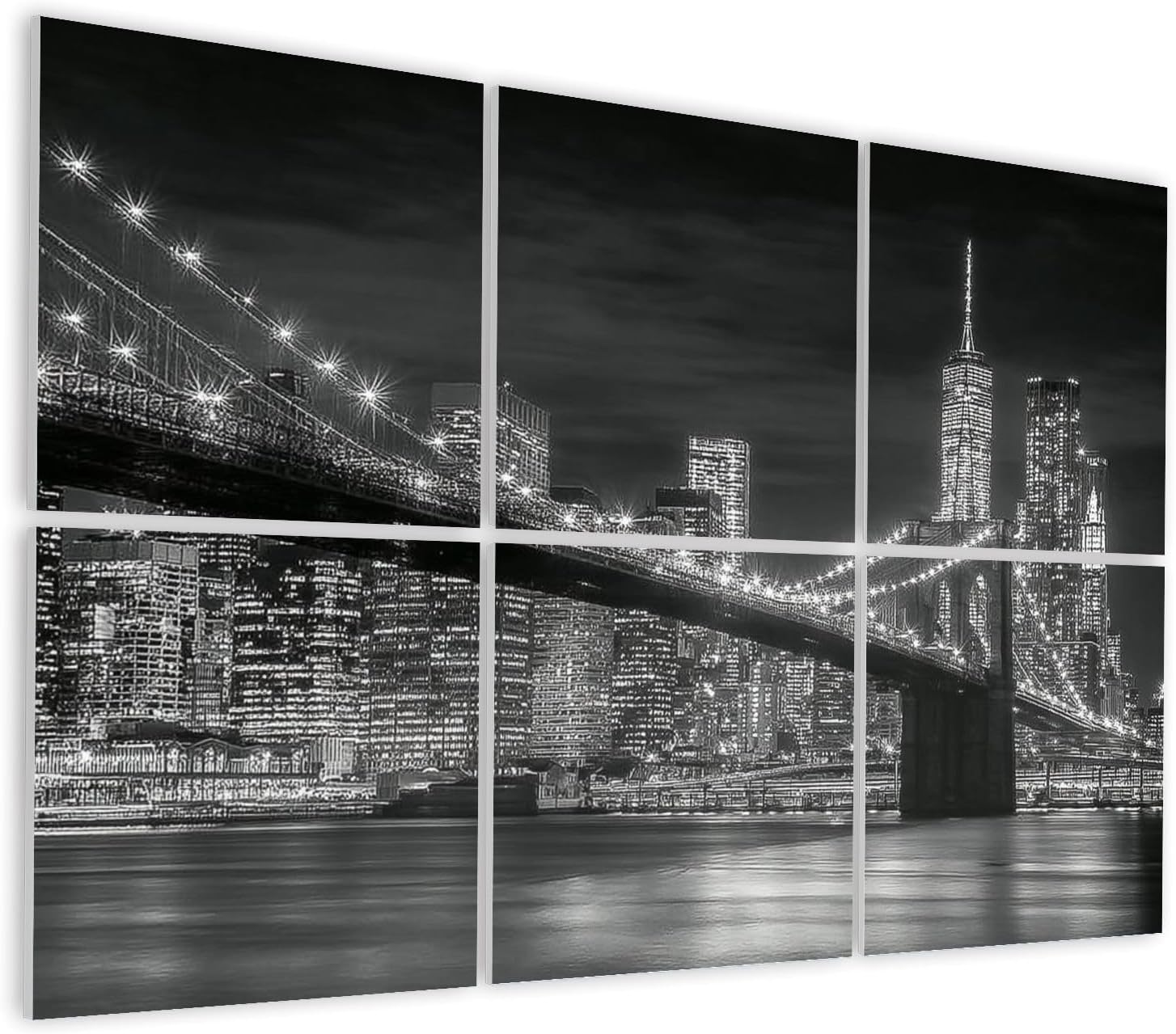 6 Pack Art Acoustic Panels Self Adhesive Brooklyn Bridge skyline night Decorative Soundproof Wall Panels Sound Absorbing Panel 48