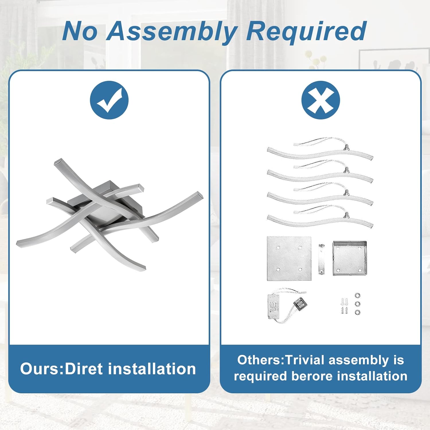 EDISLIVE Modern Dimmable LED Ceiling Light Curved 4-Light 18 in Minimalist Flush Mount Ceiling Light Fixture Lamp for Bedroom Foyer Kitchen 3000K 24W Nickel