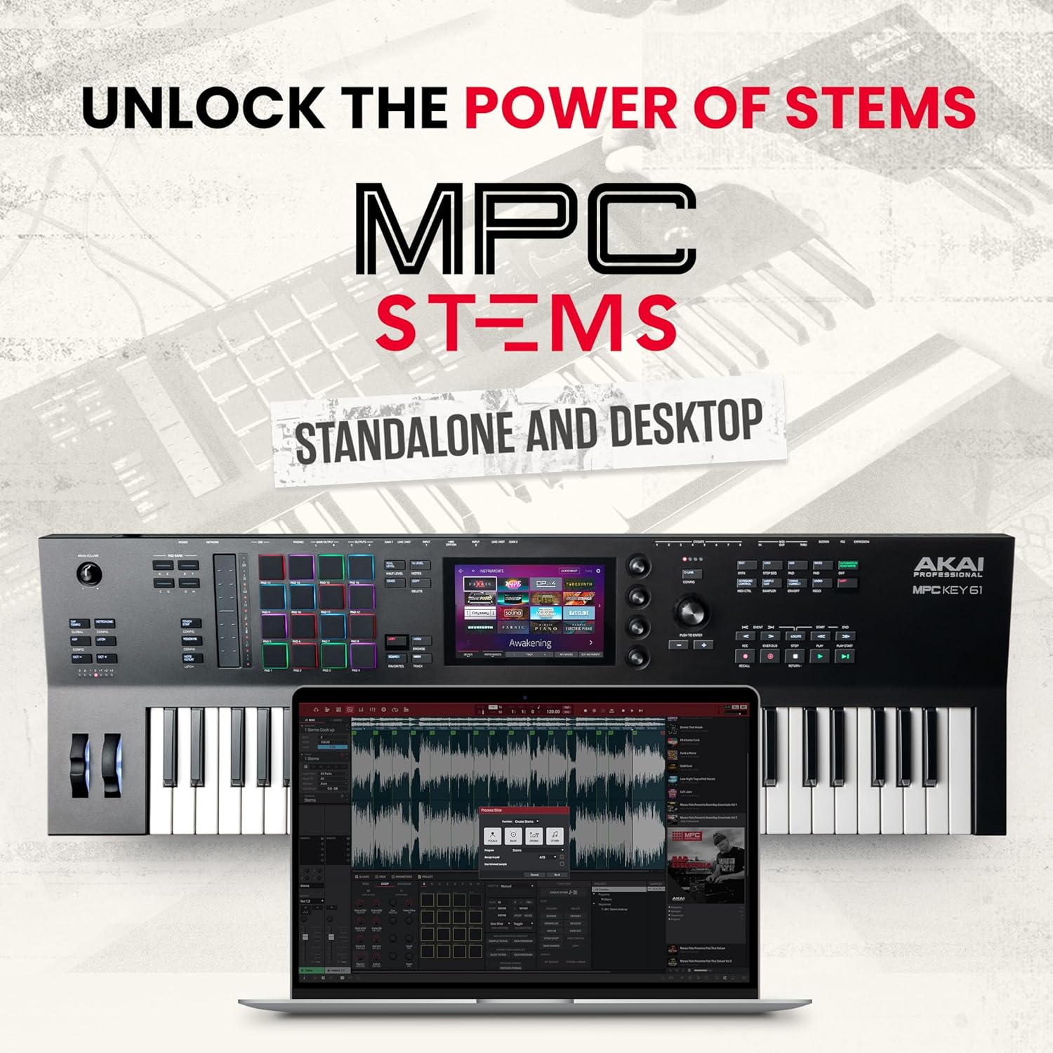 Akai Professional MPC Key 61 - Standalone Music Production Synthesizer Keyboard with Touch Screen, 16 Drum Pads, 20+ Sound Engines, Semi Weighted Keys, and Native Instruments Integration
