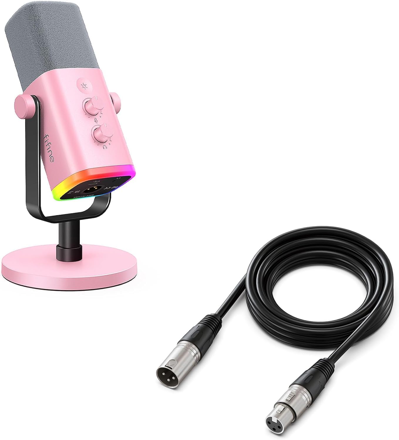 FIFINE Dynamic Gaming Microphone and XLR Cable Set, Recording PC Mic with Tap-to-Mute, Gain Knob Bundle with Mic Audio Cable, Compatible with XLR Microphone for Podcasting Streaming (AM8P+L9)