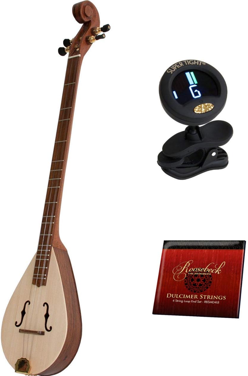 Wildwood Dulcimer Package Includes: Roosebeck Wildwood Dulcimer W/F-Style Soundholes& Scrolled Headstock + Replacement Strings Set + Snark Clip-On Chromatic Tuner