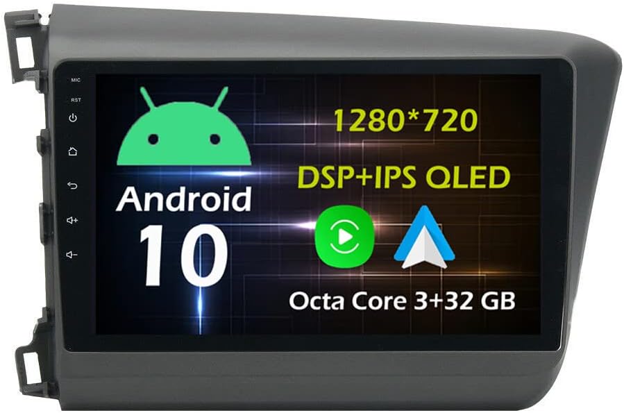 9'' 3+32GB Android 10 in Dash Car Stereo Radio Fit for 2012 13 14 15 Honda Civic GPS Navigation Head Unit Carplay Android Auto DSP 4G WIFI Bluetooth
