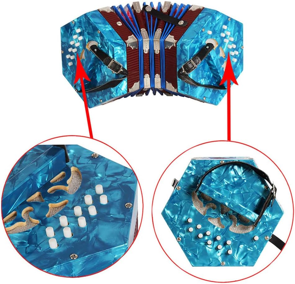 Concertina Accordion 20-Button 40-Reed Anglo Style Accordion Music Instrument With Carrying Bag Leather Hand Strap Blue