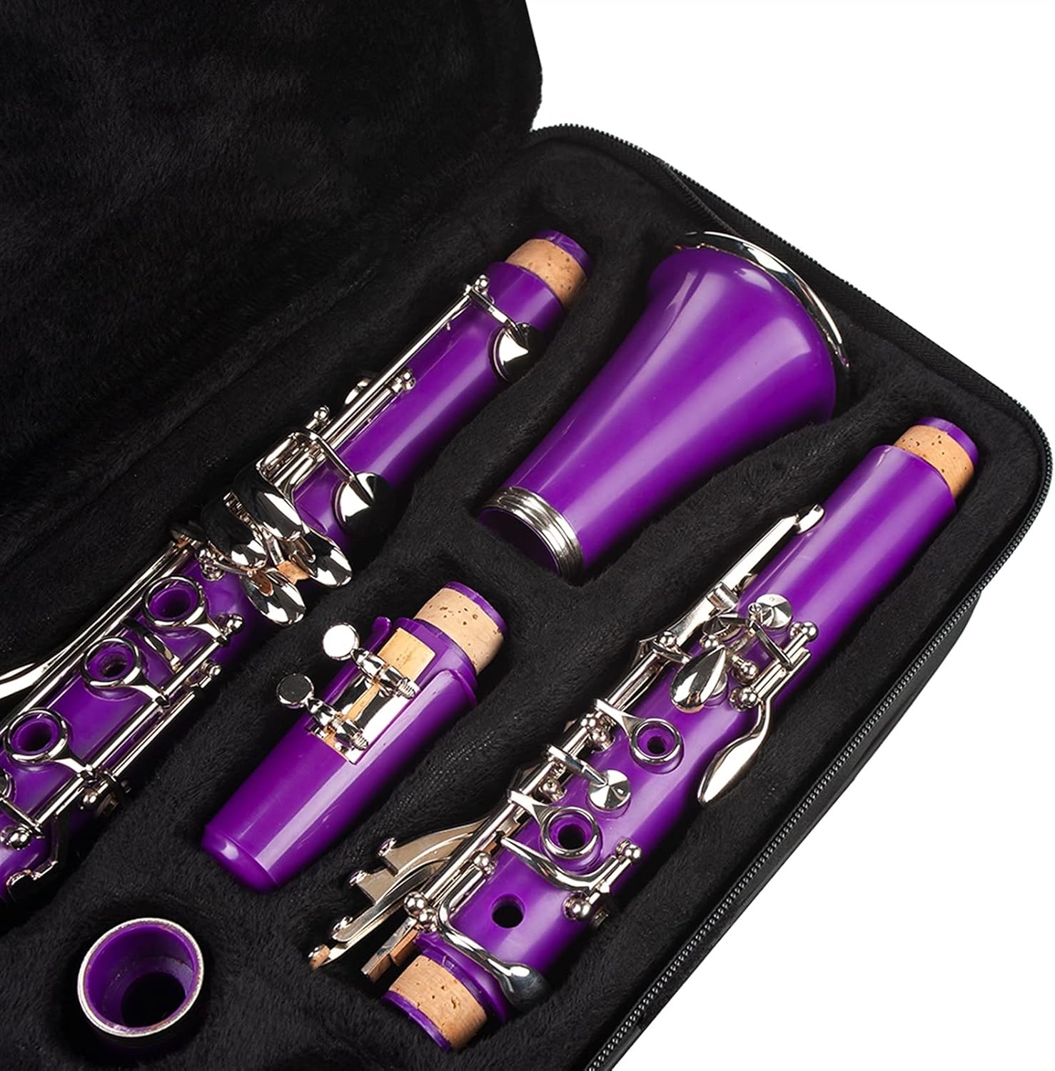 Standard Clarinet Purple ABS Clarinet Bb Cupronickel Plated Nickel 17 Key with Cleaning Cloth Gloves Woodwind Instrument Beginner Clarinet