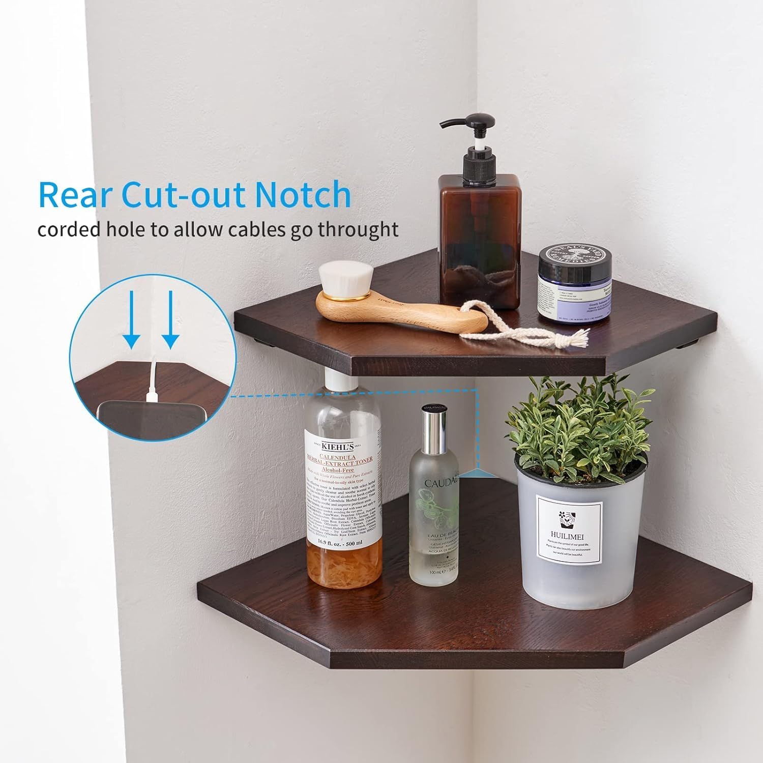 3PCS Corner Shelves Wall Mount Set Round End Floating Speaker Shelf Display Shelf for Small Plant Photo Frame